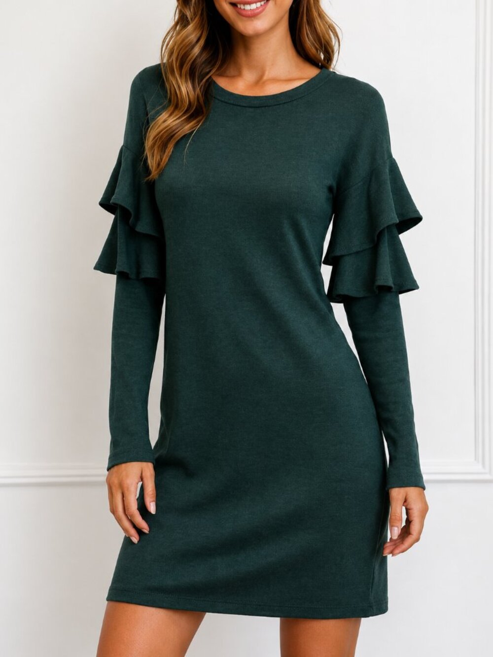 EUC Romeo & Juliet Couture Green Ruffle Sleeve Mini Dress Medium Cocktail Soft